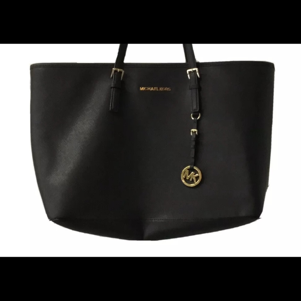 Michael Kors Black Vinyl Hobo Pocketbook Large Bag MK Logo & Lining Zip Snap NEW